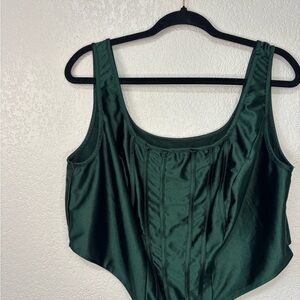 SHEIN Deep Green Satin Corset Top
